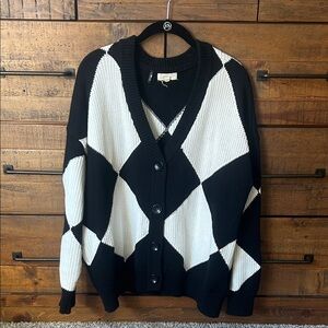 Elan Black and White Diamond Cardigan